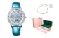 Rhinestone-Embellished Silver Case Blue Shell Blue Belt