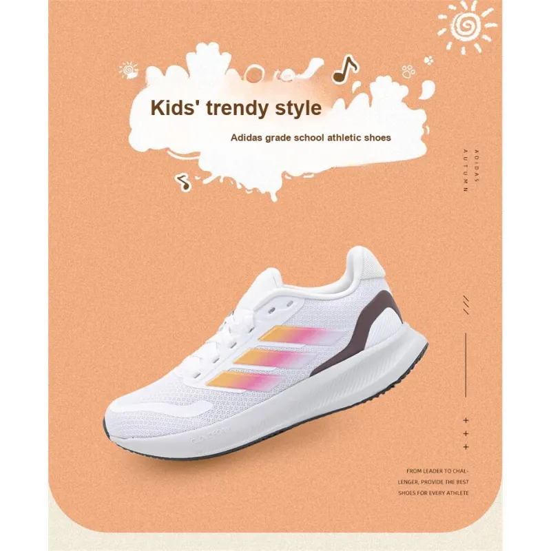 Adidas Anti Slip Wear Resistant Low Top Kids' Running Shoes White Orange Teenagers-1
