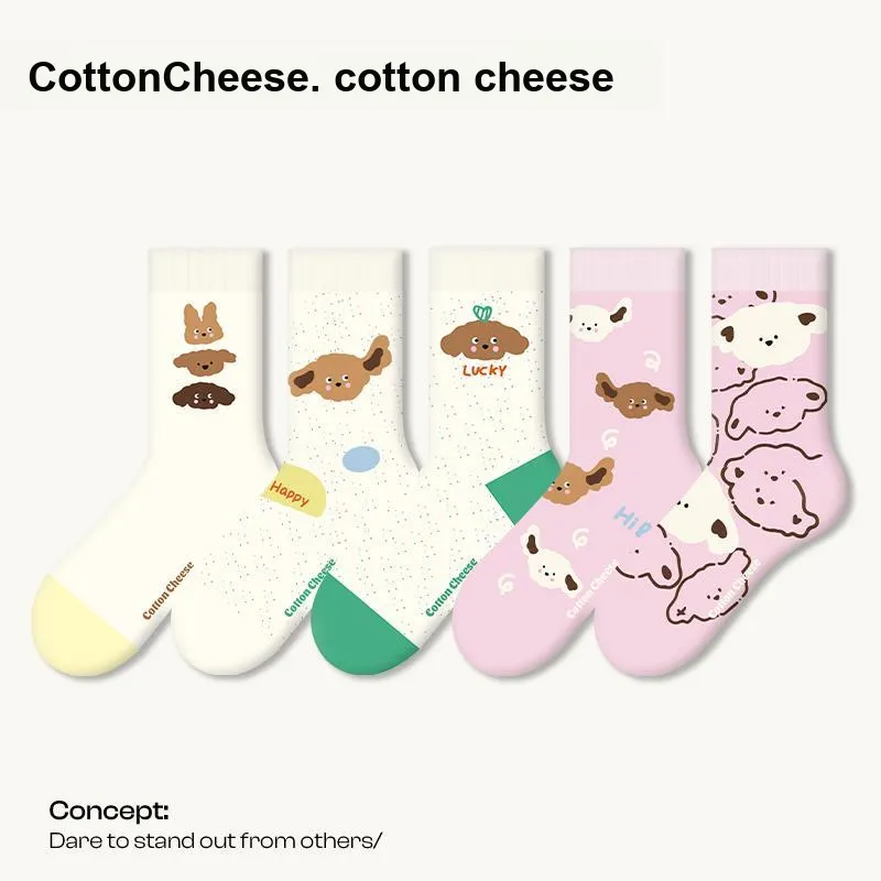 COTTON CHEESE Mid Calf Socks Women's 5 Pack Fresh Look Setting-1
