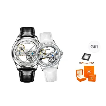 OLEVS Mechanical Movement Leather Watch Bands Watch Unisex Cut-Out Dial