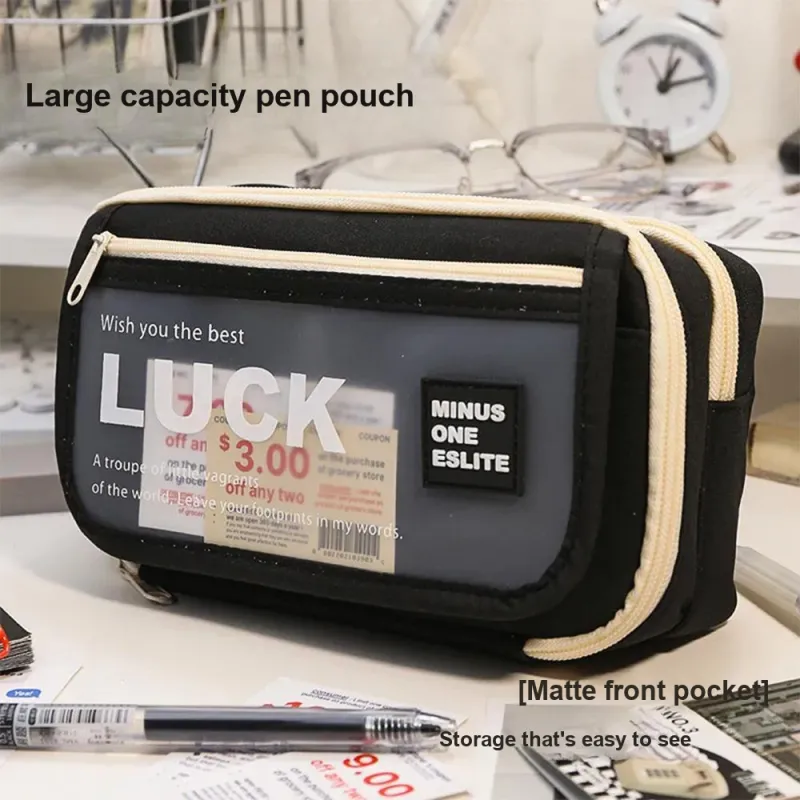 YUANPU Selected Minimalist Style Fashion Letter Print Flap Multi Layer Canvas Pencil Case Pencil Case/pencil Box-2