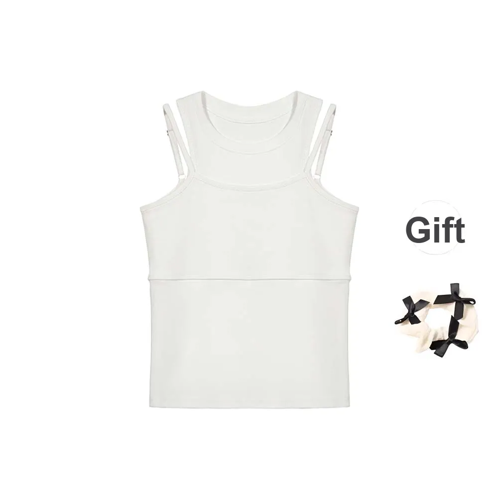 TURN UP Tank Tops Women's White+Bowknot Hair Tie Comes With