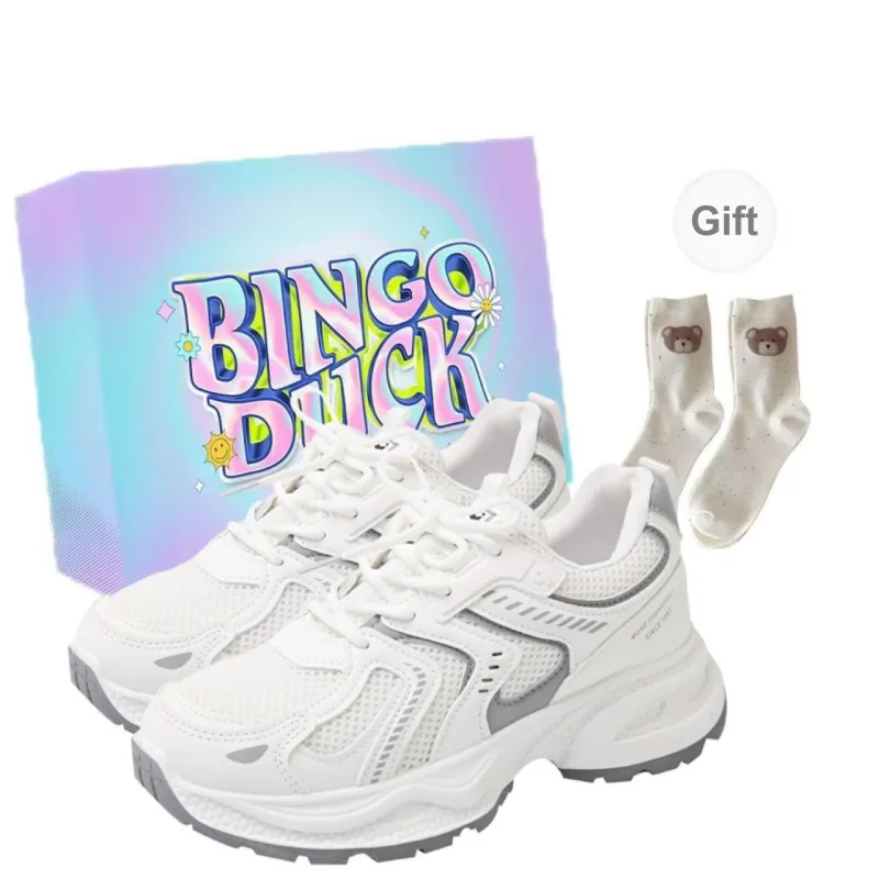 BINGO DUCK Cushioning Slip Resistant Height Increasing Lightweight Breathable Low Top Chunky Sneakers Women's-6