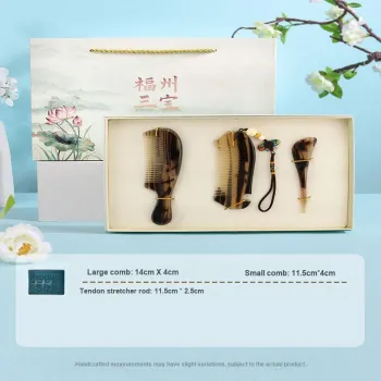XIBI Ox Horn Comb Massage Comb Wooden Comb Meridian Natural Thickened Premium Set Hair