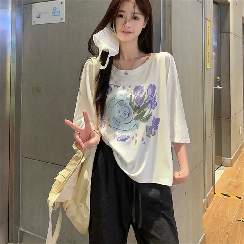 Si Bei'er Drop Shoulder Sleeve T Shirt Women's-2