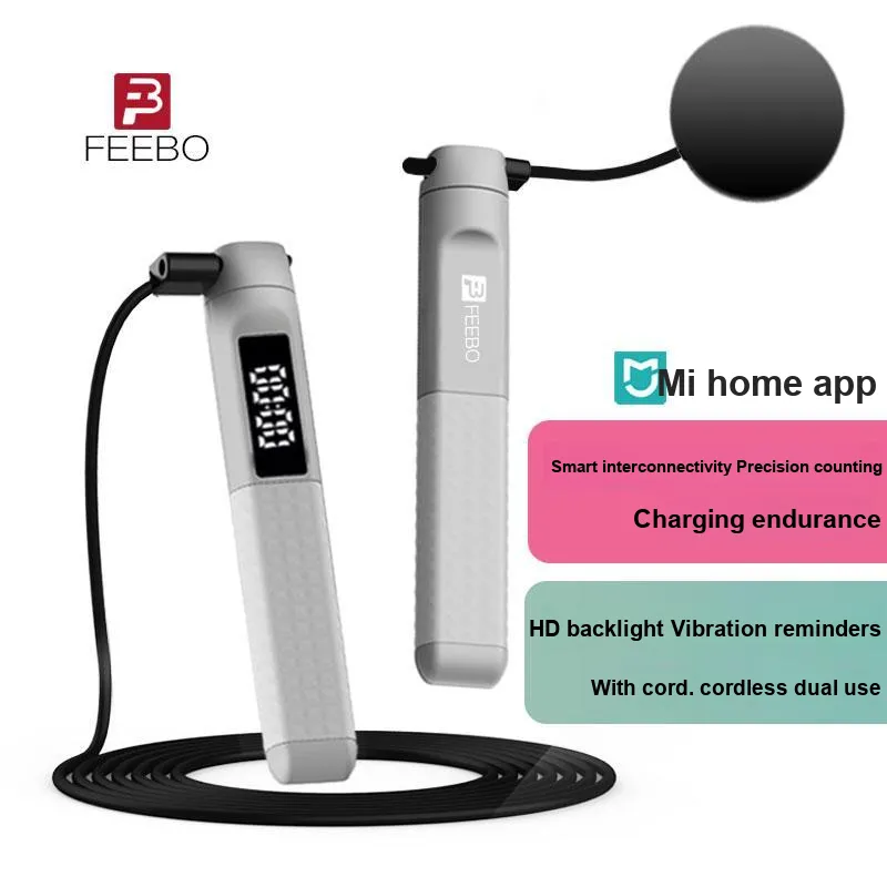 FEEBO x MIJIA Aerobic Fat Reduction Smart Counting Jump Ropes Adults Handle Silicone ABS Plastic, Rope Steel Wire PC 3m-1