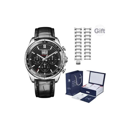 CERIEPON Автоматический механический механизм кожаный ремешок черный циферблат мужские часы