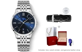 I&W CARNIVAL HWGUOJI Automatic Mechanical Movement Stainless Steel Strap Watch Men's Watches Blue Dial