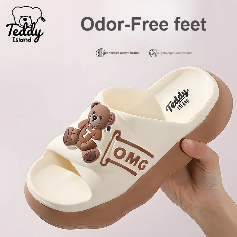 TEDDY ISLAND Cute Bear Women's Sandals Multicolor Home Soft Sole EVA Thickened Bottom Outerwear Slide Slippers-10