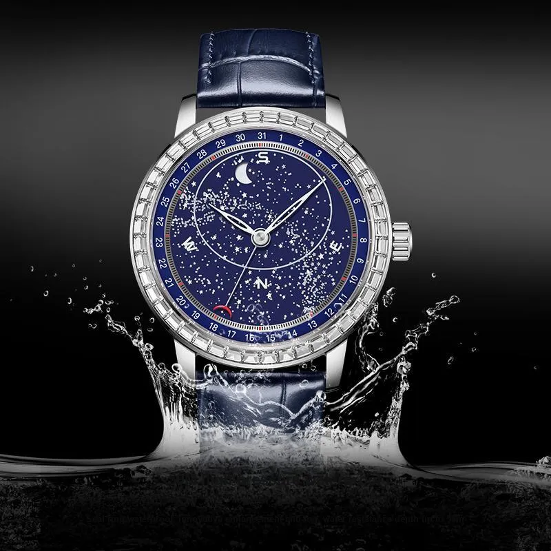 BEXEI Galaxy Expedition Collection Mechanical Movement Genuine Leather Strap Watch Men's Watches Black Dial-6