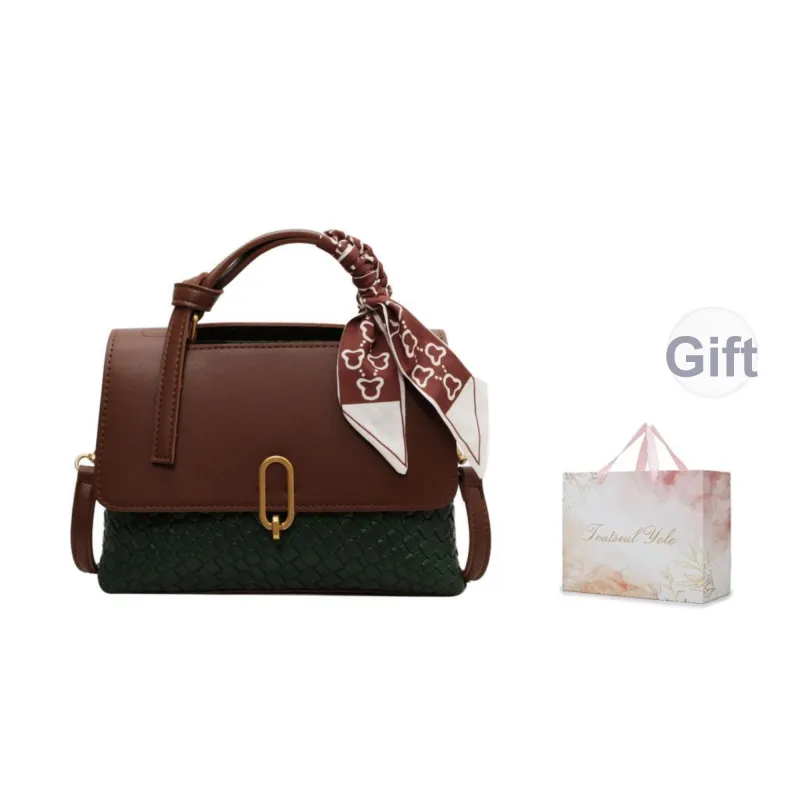 TOUTSEUL YOLO PU One Shoulder Handbag Regular Women's Black/Coffee & Brown & White/Coffee & Green-1