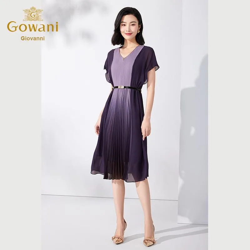 QIAOWANNI Summer Short Sleeved Dress Women's Purple-3