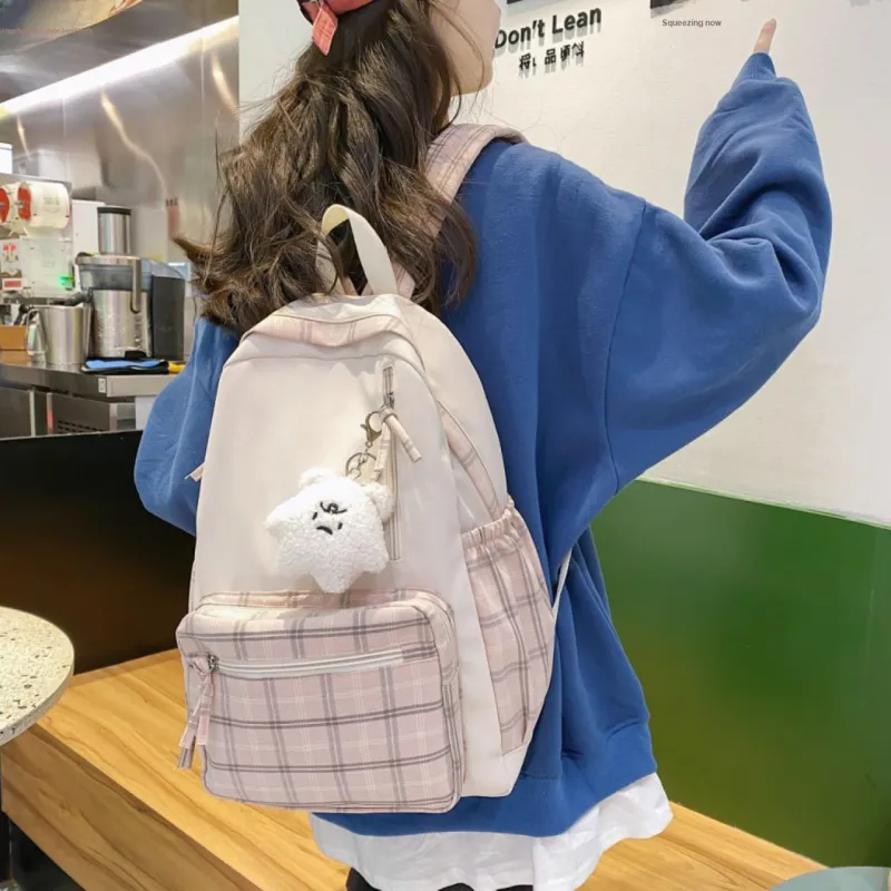 BRABOSTON Nylon+Cotton Linen Blend Backpack Unisex Khaki/Green/Gray/Pink-12