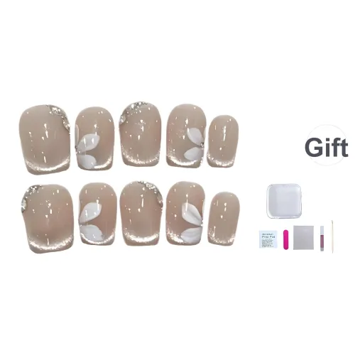 A Few More Cute Французский Ручной Рисунок Цветочный False Nail Короткий Лестница Прозрачный Телесный Кошачий Глаз