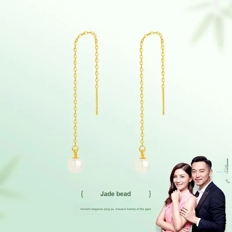 JINLIUFUJIXIANG Hetian Jade Earrings White Jade/Pale Greenish White Jade Women's-5