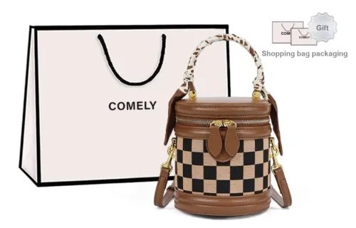 COMELY Canvas With Synthetic Leather Bucket Bags Shoulder Bag Crossbody Bag Regular Women's Square Brown