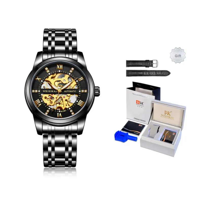 WSK Mechanical Movement Stainless Steel Watchband Men's Watches White Dial-17