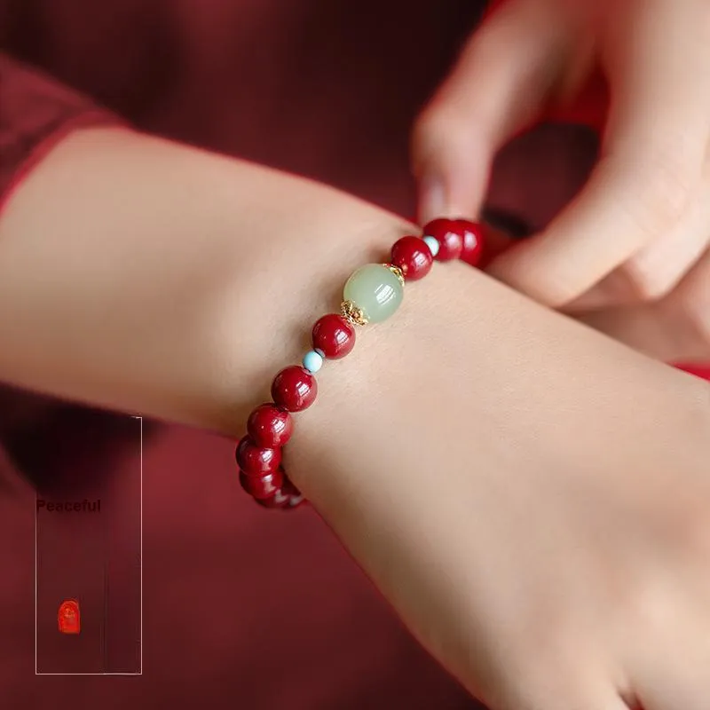 WUMZK Reconstructed Cinnabar Bracelets Unisex-2