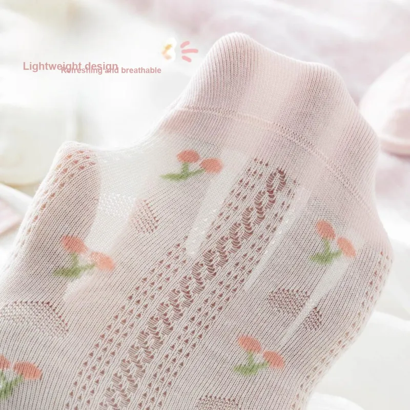 Caramella Mid Calf Socks Women's 5 Pack Pink Cherry Bear-1