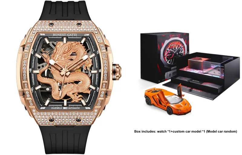 BONEST GATTI Automatic Mechanical Movement Rubber Strap Men's Watches Cut Out Dial-41