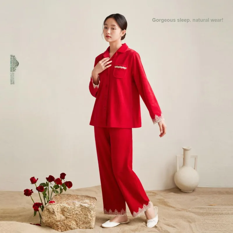 Aannsfam Pajama Set Women's Basic Red-1