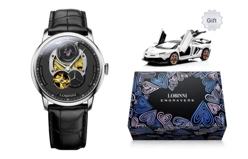 LOBINNI L Men's Watches Automatic Mechanical Movement Cowhide Strap Watch Men's Watches Black Dial-11