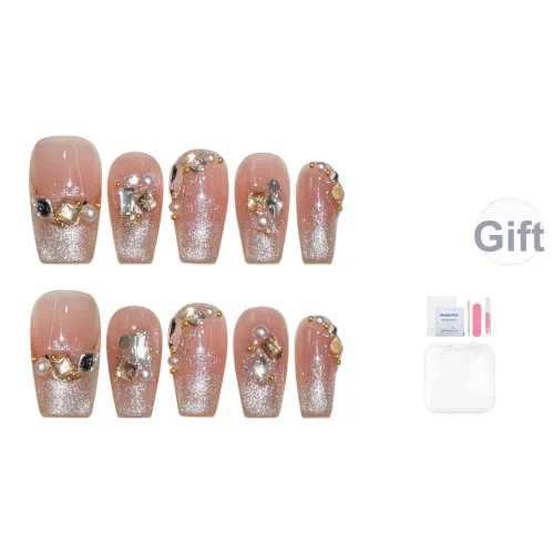 Yun Yue Joe Aurora Diamond Luxury Brightening Nude Pink Royal Elegance False Nail Medium LADDER 20mm