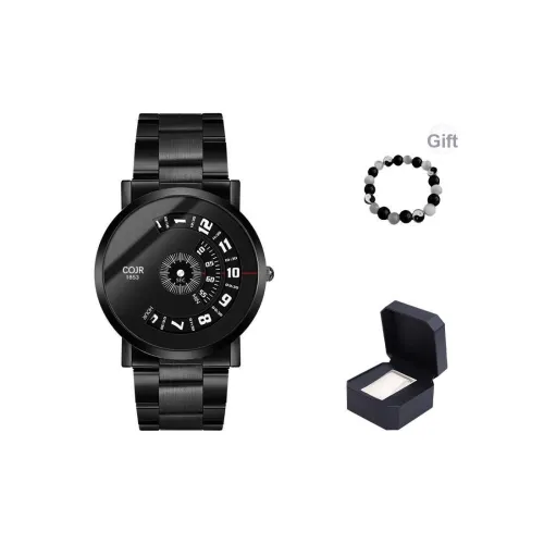 COJR Кварцевый механизм ремешок из нержавеющей стали черный циферблат мужские часы