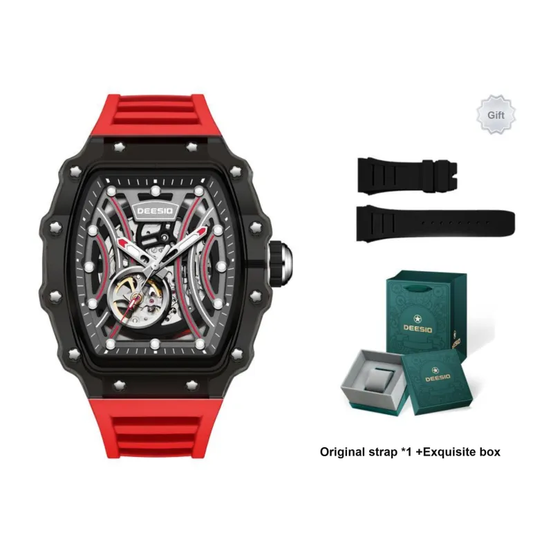 DEESIO Automatic Mechanical Movement Silicone Strap Watch Unisex Cut Out Dial-1