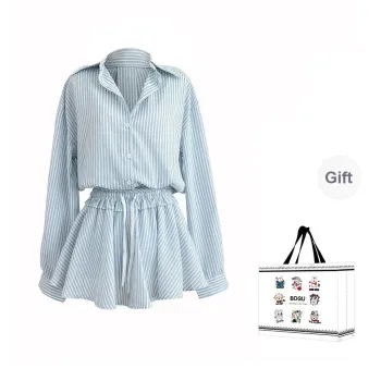 BDGU Skirt Set Women's Blue Stripes