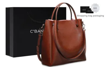 C°BANNER Cow Leather With Synthetic Leather Tote Bag, Shopping Bag, Handbag, Shoulder Bag Large Size Women's Coffee