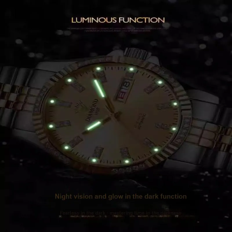 Diamond Automatic Mechanical Movement Watch Men's Watches Gold Dial-30