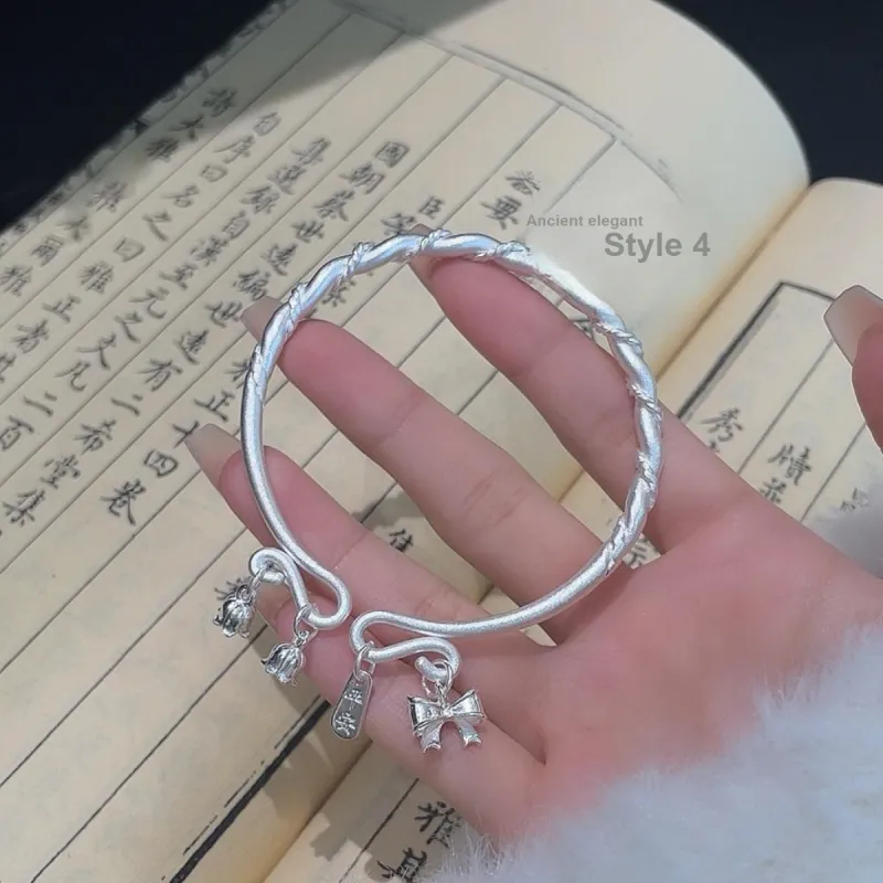 VXSAX 999 Fine Silver Bangles Women's Silver-3