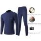 Thermal Underwear Tops+Long Johns Clothing Sets (Navy Blue)-Pure Cotton, Skin-Friendly/3A Antibacterial/Windproof Mock Neck