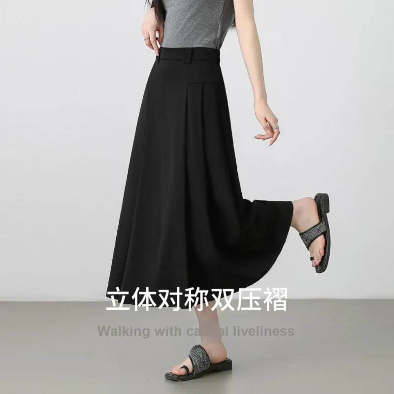 Like The Age Of Water Casual Long Skirt Women's Black-3