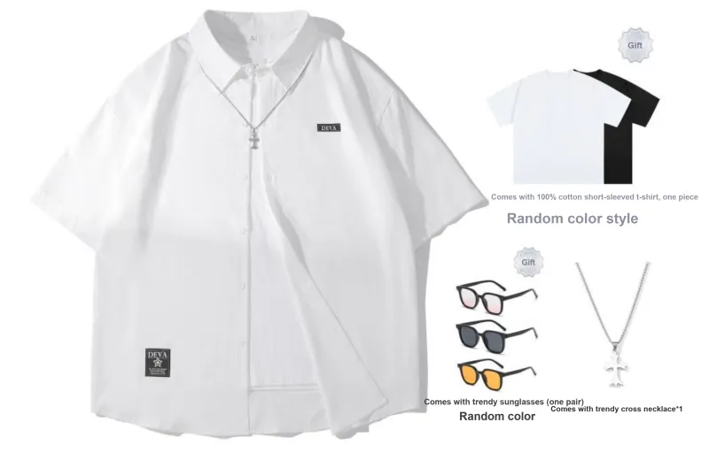 DEVA STATES Shirts Unisex White Comes With Short Sleeved Shirt, Sunglasses, And Necklace-0