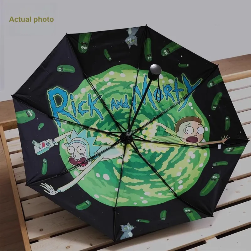 SMITH CHU Automatic Umbrella Manual Sun Umbrella Dense Rick And Morty Umbrella Quirky TV Green-2