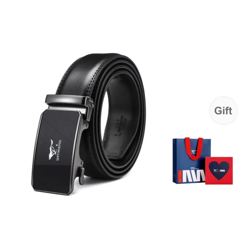 SEPTWOLVES Cow Leather Automatic Buckle Belt Men's Width 3.5CM-2