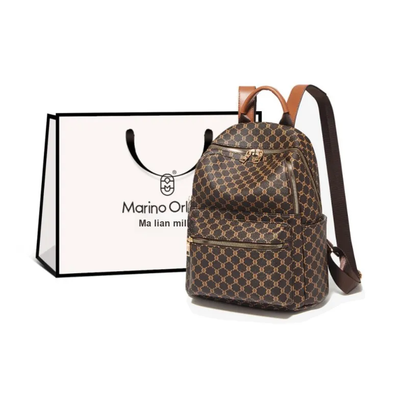 Marino Orlandi Classic Premium Monogram PVC Backpack Regular Unisex Khaki & Coffee-0