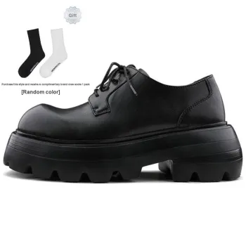 HANQIAORIJI Black Blood Series Height Increasing Derby Shoes Loafers 7cm Unisex Black