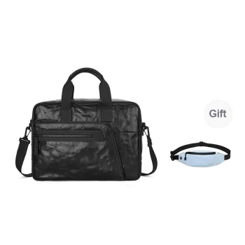 PIERRE CARDIN Top Grain Cow Leather Laptop Bag, Handbag, Briefcase Large Size Men's Black