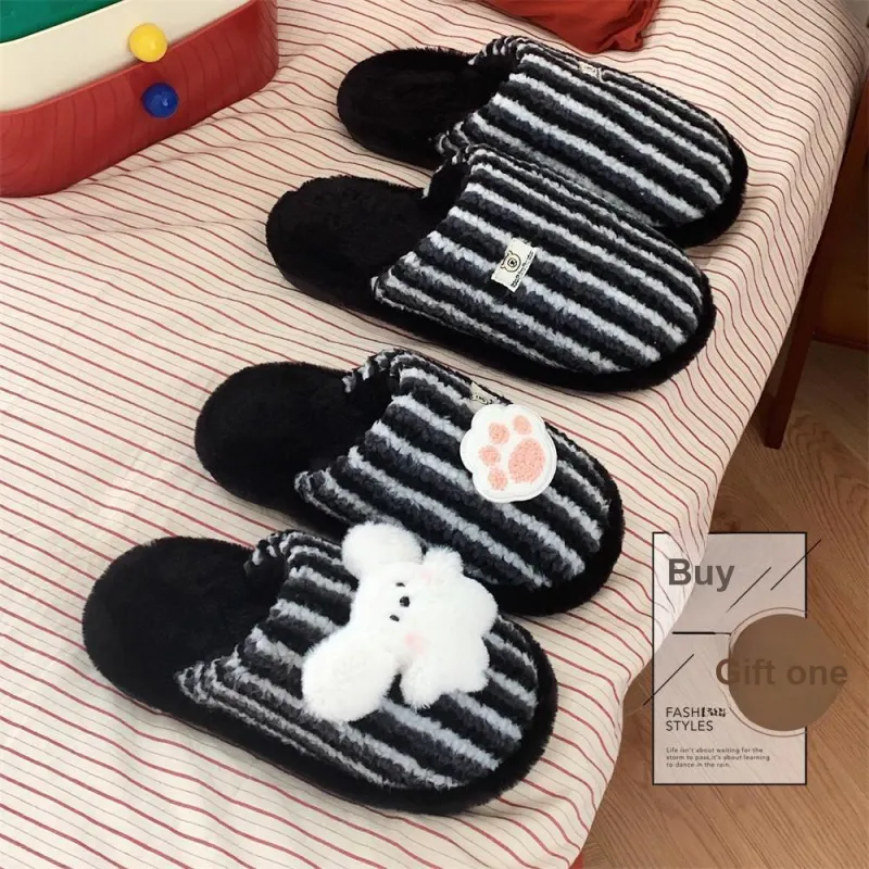 Thin Strips Cotton Slippers Unisex, Pink-16