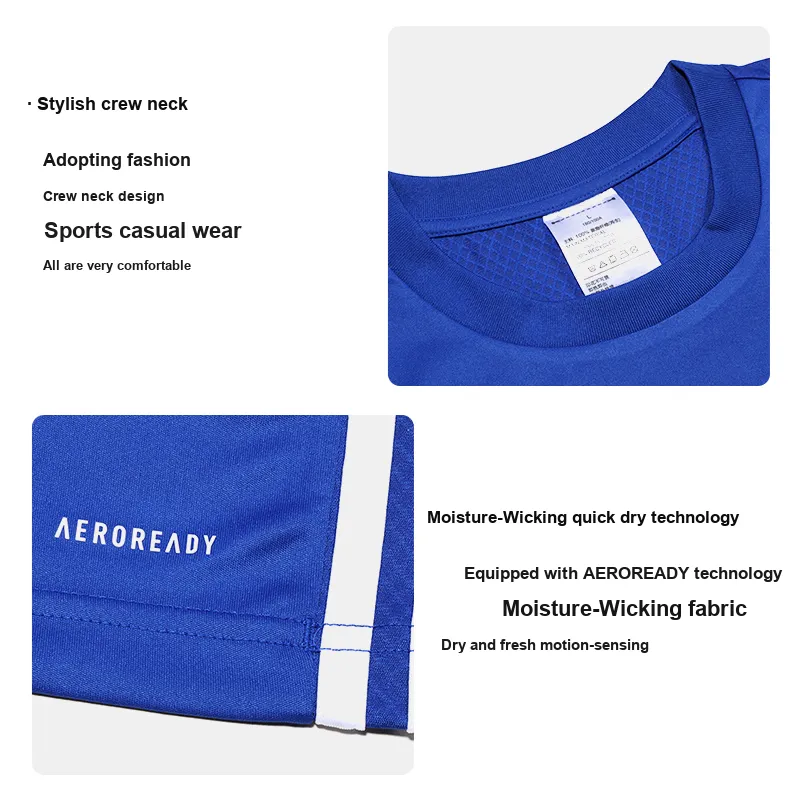 Adidas AEROREADY COMMERCIAL Soccer Jersey Set Men's 2 Pack Blue Short Sleeved Shirt+Black Shorts-2