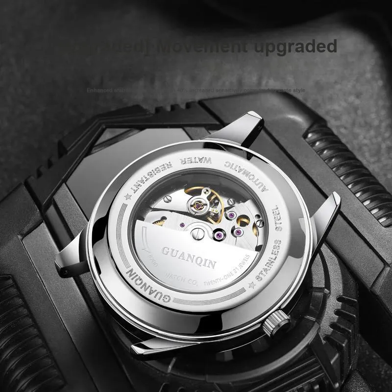 GUANQIN Automatic Mechanical Movement Stainless Steel Watchband Watch Men's Watches Black Dial-13