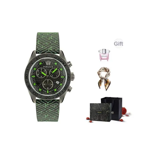 VERSACE Мужские часы Кварцевый механизм Ремешок из нержавеющей стали 43 мм Зеленый циферблат Коробка Лимитированная серия
