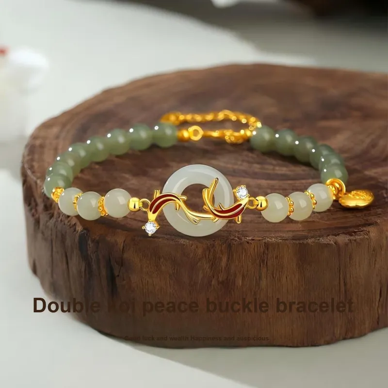 Artisan Lock Heart Jade Hetian Jade Bracelets Green Jade Unisex-1