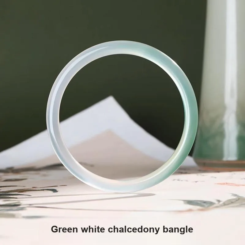 MY WORLD BEGINS AND ENDS WITH YOU Natural Chalcedony Jade Bangles Women's-6