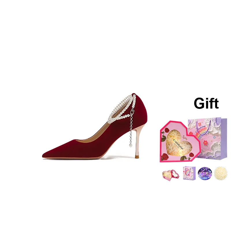 Crelinkxlat Box Celebration Wedding Elegant Pointed Toe Slim Heel High Heels Women's Red