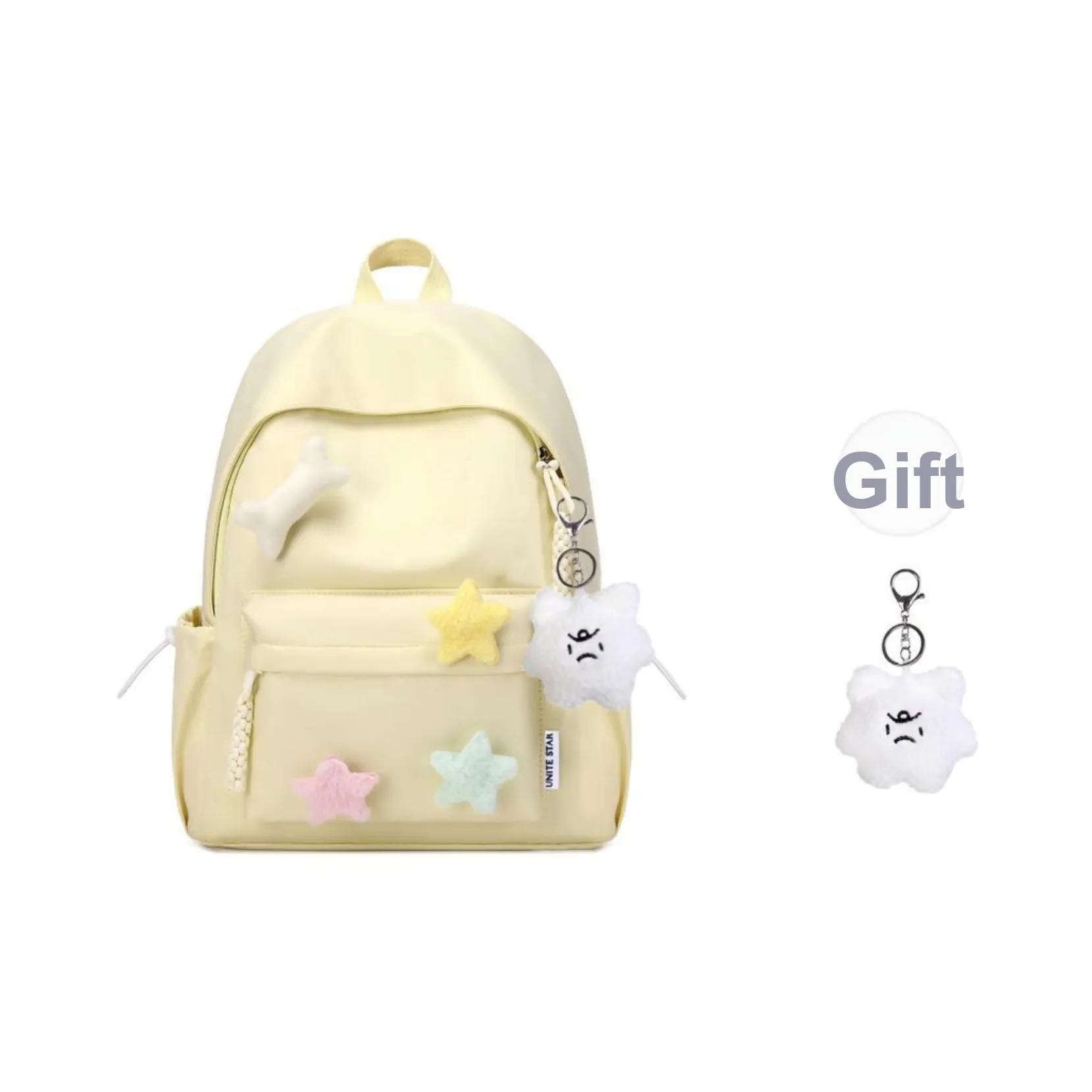UNITE STAR Nylon Double Shoulder Backpack Medium Size Women's Cheese Color/Black