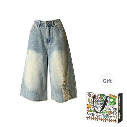 OURUOKE Denim Shorts Women's Light Blue Jeans Shopping Bag